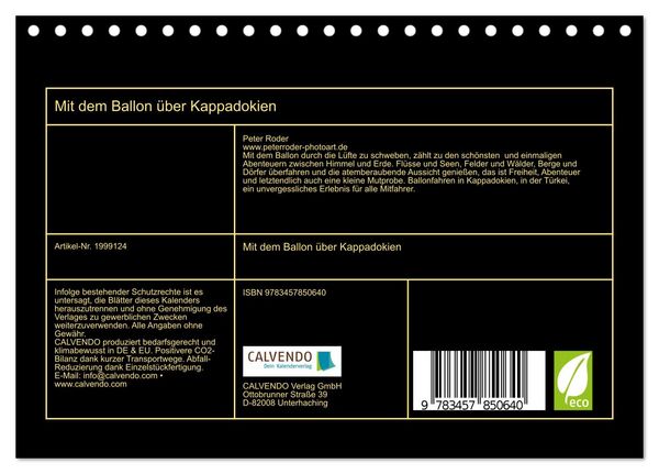 Produktbild: Mit dem Ballon &uuml;ber Kappadokien (Tischkalender 2026 DIN A5 quer), CALVENDO Monatskalender