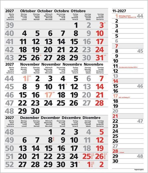 Produktbild: 3-Monats-Planer Combi Grau 2027