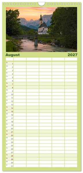 Produktbild: Familienplaner 2027 - Verzauberte Bergwelten mit 5 Spalten (Wandkalender, 21 x 45 cm) CALVENDO