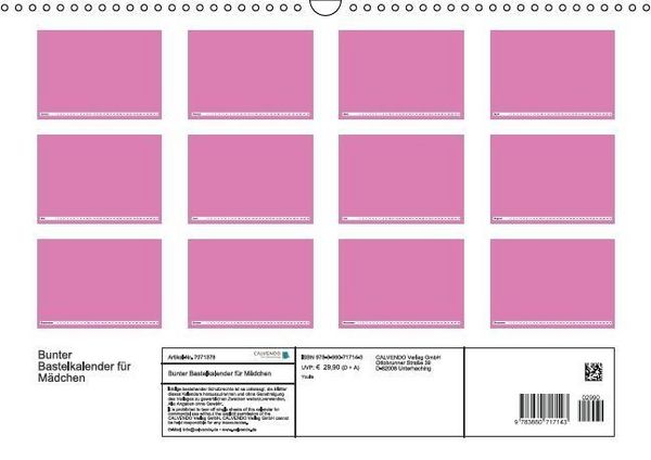 Produktbild: Bunter Bastelkalender f&uuml;r M&auml;dchen (Wandkalender immerw&auml;hrend DIN A3 quer)