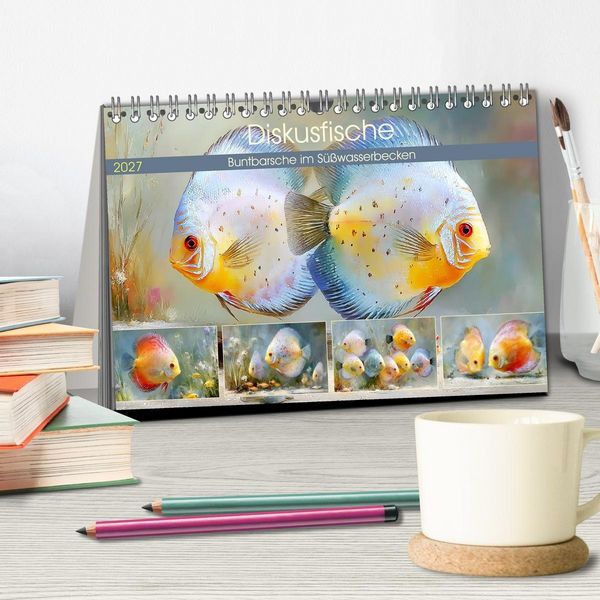 Produktbild: Diskusfische. Buntbarsche im S&uuml;&szlig;wasserbecken (Tischkalender 2027 DIN A5 quer), CALVENDO Monatskalender