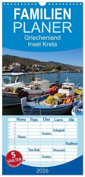 Produktbild: Familienplaner 2026 - Griechenland - Insel Kreta mit 5 Spalten (Wandkalender, 21 x 45 cm) CALVENDO
