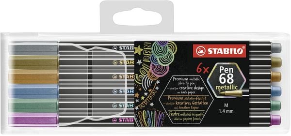 Produktbild: STABILO Premium Metallic-Filzstift -   Pen 68 metallic - 6er Pack - mit 6 verschiedenen Metallic-Farben