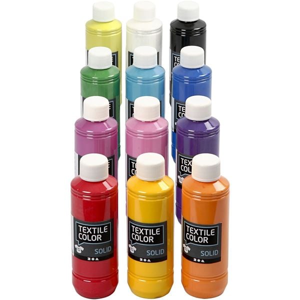 Produktbild: Creativ Company Textile Solid, Acryllack deckend, sortierte Farben, 12x250 ml