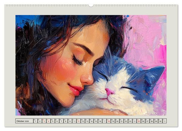 Produktbild: Zweisamkeit in Farben. Katzen und Menschen in Harmonie (Wandkalender 2026 DIN A2 quer), CALVENDO Monatskalender