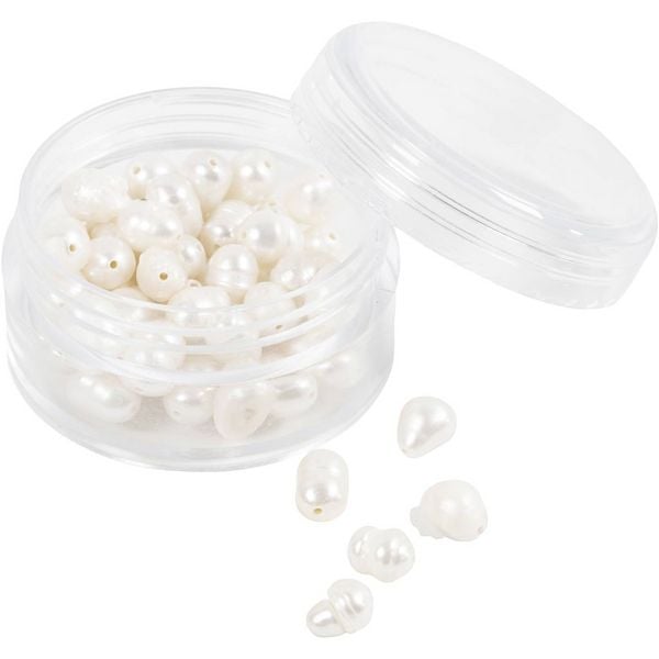 Produktbild: Creativ Company S&uuml;&szlig;wasserperlen, Quer perforiert, D 4-6 mm, Lochgr&ouml;&szlig;e 1 mm, Perlmutt, 55 Stk