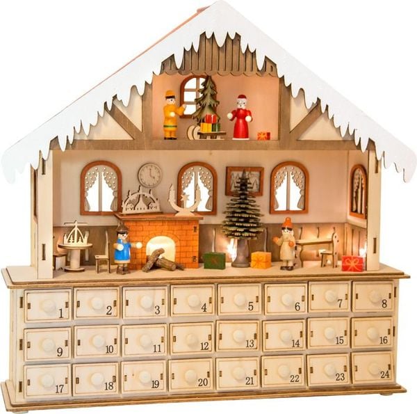 Produktbild: Small foot 10546 - Adventskalender Puppenstube mit 24 Schubladen, mit Beleuchtung, Holz, H&ouml;he 38cm