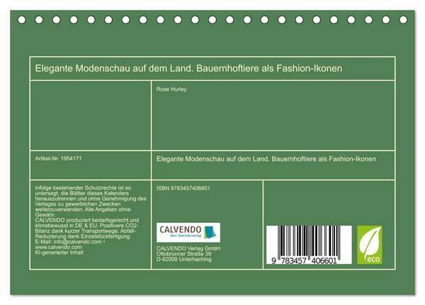 Produktbild: Elegante Modenschau auf dem Land. Bauernhoftiere als Fashion-Ikonen (Tischkalender 2026 DIN A5 quer), CALVENDO Monatskalender