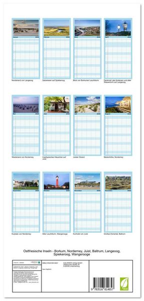 Produktbild: Familienplaner 2026 - Ostfriesische Inseln - Borkum, Norderney, Juist, Baltrum, Langeoog, Spiekeroog, Wangerooge mit 5 Spalten (Wandkalender, 21 x 45 cm) CALVENDO