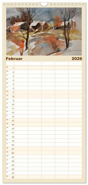 Produktbild: Familienplaner 2026 - Mit Aquarellen durch das Jahr mit 5 Spalten (Wandkalender, 21 x 45 cm) CALVENDO