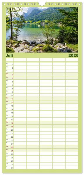 Produktbild: Familienplaner 2026 - Malerische Seen in Bayern mit 5 Spalten (Wandkalender, 21 x 45 cm) CALVENDO
