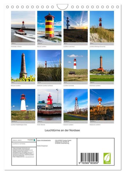 Produktbild: Leuchtt&uuml;rme an der Nordsee (Wandkalender 2027 DIN A4 hoch), CALVENDO Monatskalender