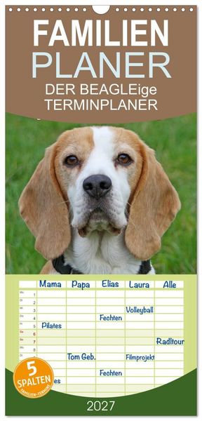 Produktbild: Familienplaner 2027 - DER BEAGLEige TERMINPLANER mit 5 Spalten (Wandkalender, 21 x 45 cm) CALVENDO