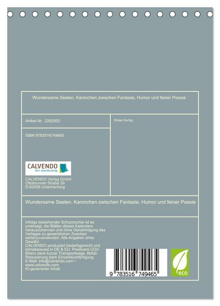 Produktbild: Wundersame Seelen. Kaninchen zwischen Fantasie, Humor und feiner Poesie (Tischkalender 2027 DIN A5 hoch), CALVENDO Monatskalender