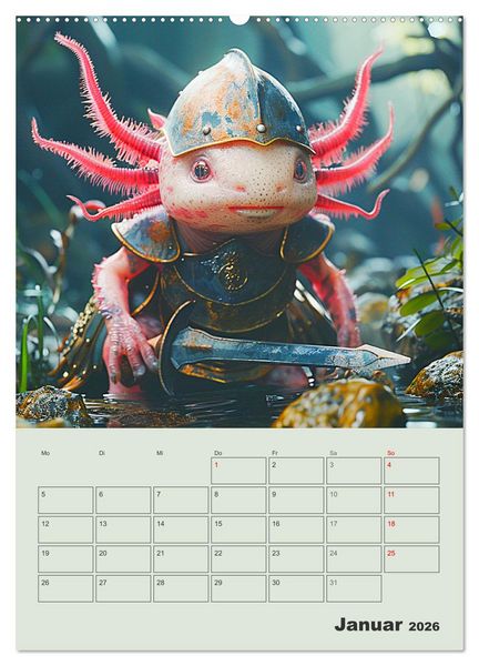 Produktbild: Axolotl. Lustiger Schwanzlurch mit Superkr&auml;ften (Wandkalender 2026 DIN A2 hoch), CALVENDO Monatskalender