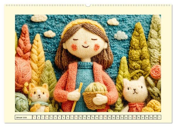 Produktbild: Wollige Maschenwelt. Gestrickte Harmonie f&uuml;r gem&uuml;tliche Momente (Wandkalender 2026 DIN A2 quer), CALVENDO Monatskalender
