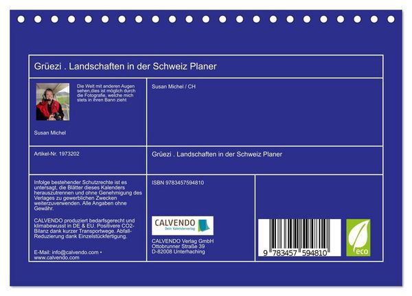Produktbild: Gr&uuml;ezi . Landschaften in der Schweiz Planer (Tischkalender 2026 DIN A5 quer), CALVENDO Monatskalender
