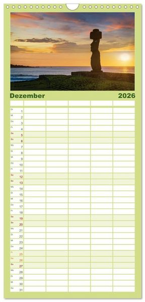 Produktbild: Familienplaner 2026 - Die Osterinsel &ndash; Mythen, Moai und wilde Sch&ouml;nheit mit 5 Spalten (Wandkalender, 21 x 45 cm) CALVENDO