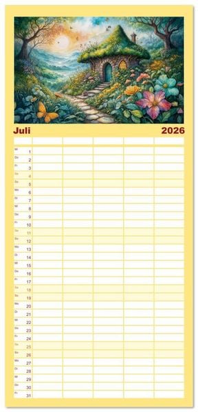 Produktbild: Familienplaner 2026 - Zauberhafte Feenh&auml;user - Wunderwelt der magischen Orte voller Fantasie mit 5 Spalten (Wandkalender, 21 x 45 cm) CALVENDO