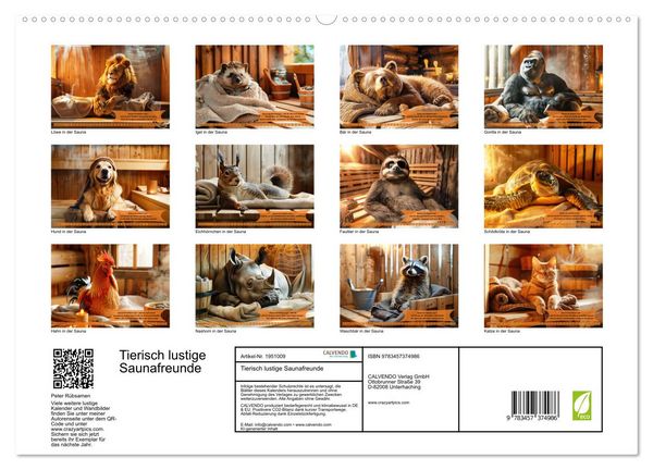 Produktbild: Tierisch lustige Saunafreunde (hochwertiger Premium Wandkalender 2026 DIN A2 quer), Kunstdruck in Hochglanz