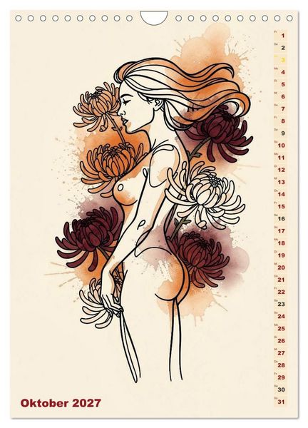 Produktbild: Bl&uuml;tenhauch und Silhouette - Line Art trifft Aquarell (Wandkalender 2027 DIN A4 hoch), CALVENDO Monatskalender