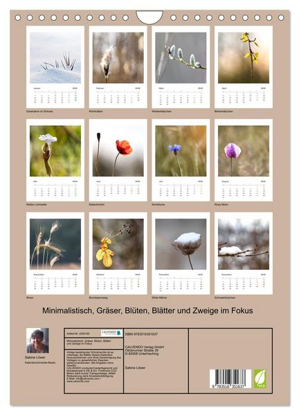 Produktbild: Minimalistisch, Gr&auml;ser, Bl&uuml;ten, Bl&auml;tter und Zweige im Fokus (Wandkalender 2026 DIN A4 hoch), CALVENDO Monatskalender