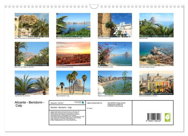Produktbild: Alicante - Benidorm - Calp (Wandkalender 2026 DIN A3 quer), CALVENDO Monatskalender