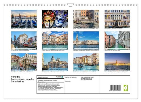 Produktbild: Venedig - Impressionen aus der Serenissima (Wandkalender 2026 DIN A3 quer), CALVENDO Monatskalender