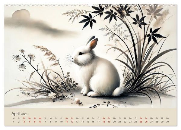 Produktbild: Chinesische Tierkreiszeichen - Kunstvolle KI-Tuschemalerei des Ostens (Wandkalender 2026 DIN A2 quer), CALVENDO Monatskalender