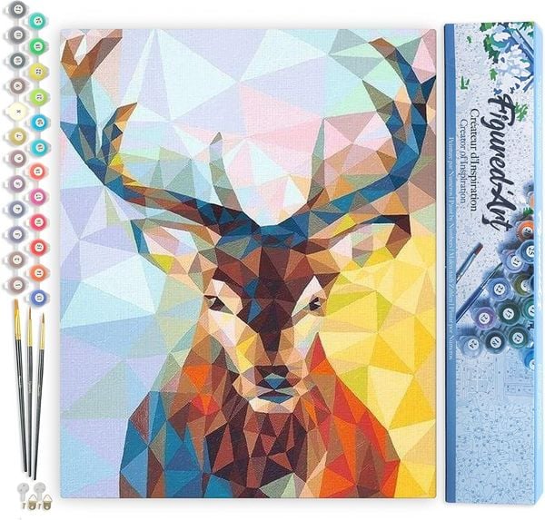 Produktbild: FiguredArt PN947 - Malen nach Zahlen, Modernes Rentier, Leinwand 40x50cm ohne Rahmen, Malset, Paint by Numbers