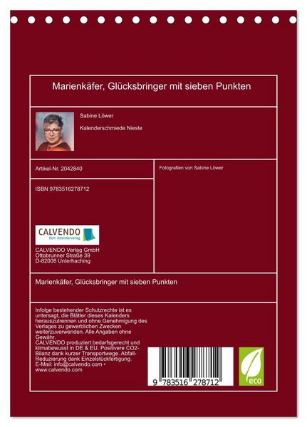 Produktbild: Marienk&auml;fer, Gl&uuml;cksbringer mit sieben Punkten (Tischkalender 2026 DIN A5 hoch), CALVENDO Monatskalender