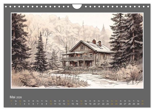 Produktbild: L&auml;ndliche Szenen in kolorierten Federzeichnungen (Wandkalender 2026 DIN A4 quer), CALVENDO Monatskalender