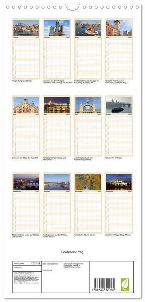 Produktbild: Familienplaner 2027 - Goldenes Prag mit 5 Spalten (Wandkalender, 21 x 45 cm) CALVENDO