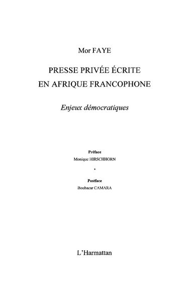 Produktbild: Presse privee ecrite en afrique francophone - enjeux democra