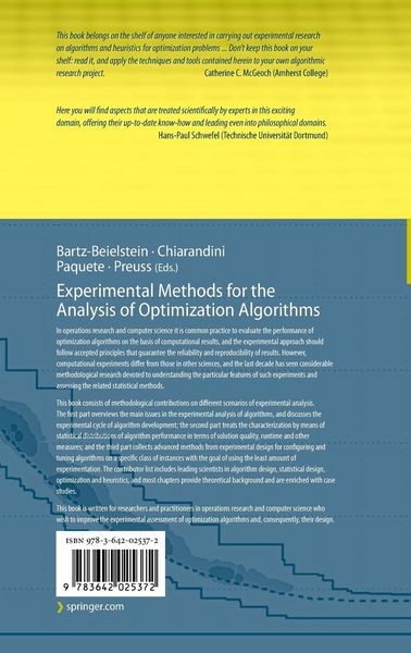 Produktbild: Experimental Methods for the Analysis of Optimization Algorithms