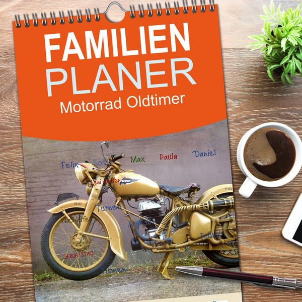 Produktbild: Familienplaner 2026 - Motorrad Oldtimer mit 5 Spalten (Wandkalender, 21 x 45 cm) CALVENDO