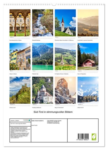 Produktbild: S&uuml;d-Tirol in stimmungsvollen Bildern (hochwertiger Premium Wandkalender 2026 DIN A2 hoch), Kunstdruck in Hochglanz