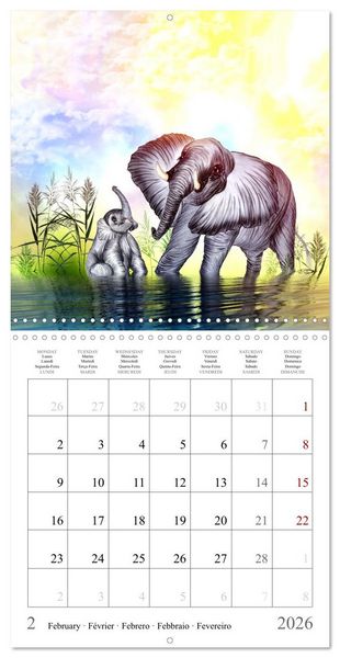 Produktbild: Grands et doux Les &eacute;l&eacute;phants (Calendrier mural carr&eacute; 2026 30x30 cm) Calendrier double avec une page pour vos prises de notes