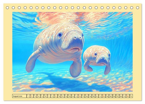 Produktbild: Manatee Paintings. Rundschwanzseek&uuml;he im &Ouml;lgem&auml;lde-Stil (Tischkalender 2026 DIN A5 quer), CALVENDO Monatskalender