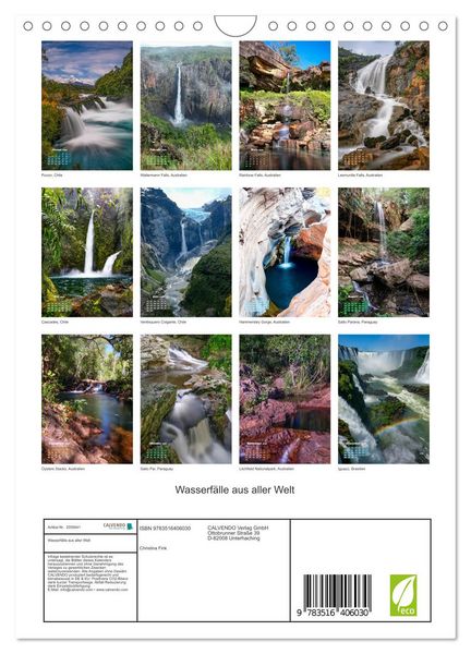 Produktbild: Wasserf&auml;lle aus aller Welt (Wandkalender 2026 DIN A4 hoch), CALVENDO Monatskalender