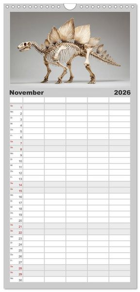 Produktbild: Familienplaner 2026 - Knochen der Giganten - Dinosaurier im Portr&auml;t mit 5 Spalten (Wandkalender, 21 x 45 cm) CALVENDO