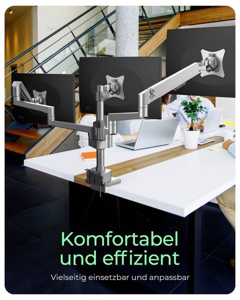 Produktbild: ICY BOX Monitorst&auml;nder f&uuml;r drei Monitore Monitor-Tischhalterung 3 Display(s) 76,2 cm (30") Grau, Silber