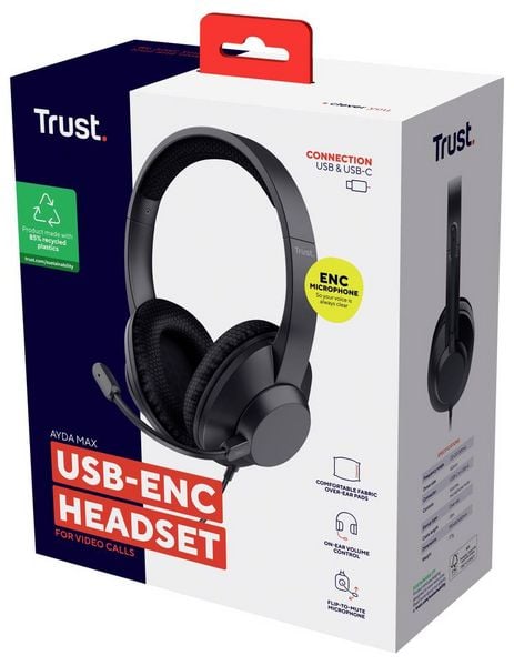 Produktbild: Trust Trust Ayda Max - Headset - On-Ear - kabelgebunden Kopfh&ouml;rer-Audiochip kabelgebunden Schwarz Noise Cancelling