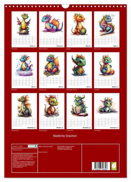 Produktbild: Niedliche Drachen (Wandkalender 2026 DIN A3 hoch), CALVENDO Monatskalender