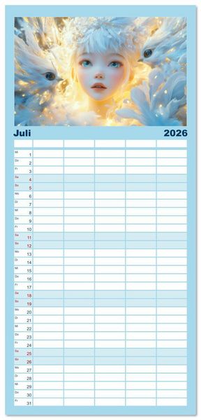 Produktbild: Familienplaner 2026 - Winterliche Fantasie Anim&eacute; mit 5 Spalten (Wandkalender, 21 x 45 cm) CALVENDO