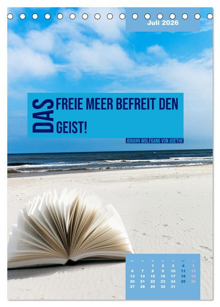 Produktbild: Verr&uuml;ckt nach MEER - Wellen - Strand - Zitate (Tischkalender 2026 DIN A5 hoch), CALVENDO Monatskalender