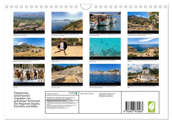 Produktbild: Peloponnes, Griechisches Urgestein von grandioser Sch&ouml;nheit. Die Regionen Argolis, Korinthia und Attika (Wandkalender 2026 DIN A4 quer), CALVENDO Monatskalender