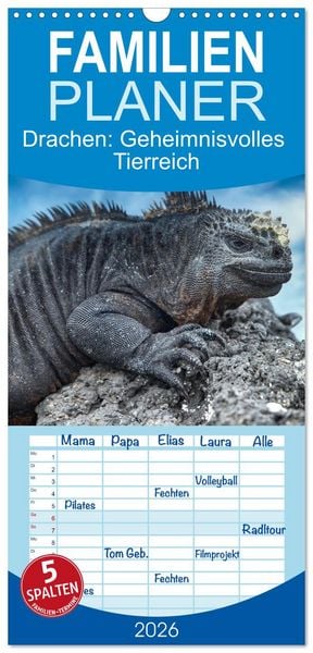 Produktbild: Familienplaner 2026 - Drachen: Geheimnisvolles Tierreich mit 5 Spalten (Wandkalender, 21 x 45 cm) CALVENDO