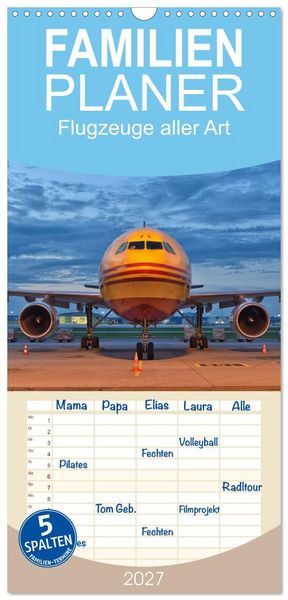 Produktbild: Familienplaner 2027 - Flugzeuge aller Art mit 5 Spalten (Wandkalender, 21 x 45 cm) CALVENDO