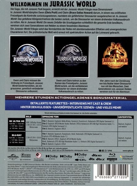 Produktbild: Jurassic World - Trilogie - Steelbook - Limited Edition (4K Ultra HD) (+ Blu-ray)